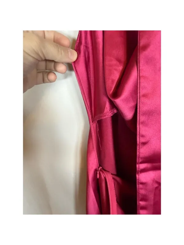 CantonWalker Mini Dress Womens M Magenta Satin Halter Cowl Neck Backless - Image 8