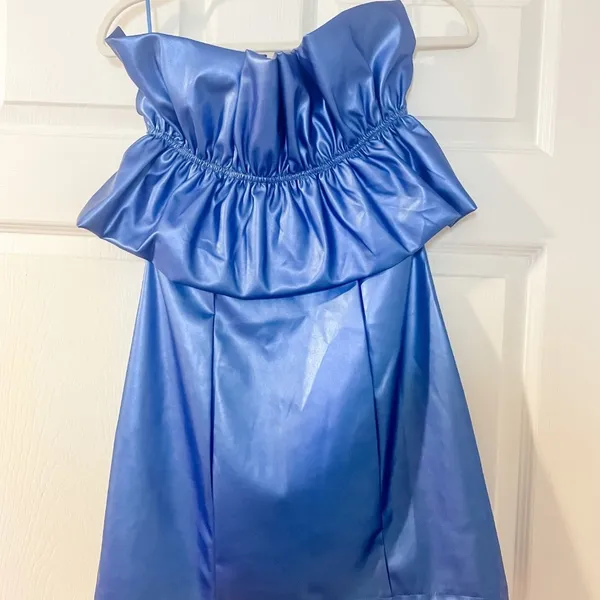 Glam Metallic Blue Ruffle Top Dress - Image 4