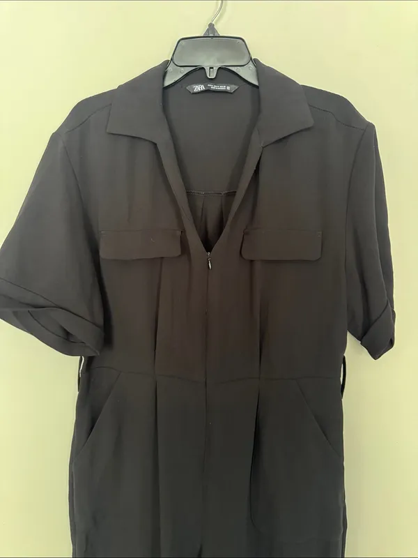 Zara Black Short-Sleeve Utility-Style Jumpsuit - Image 2