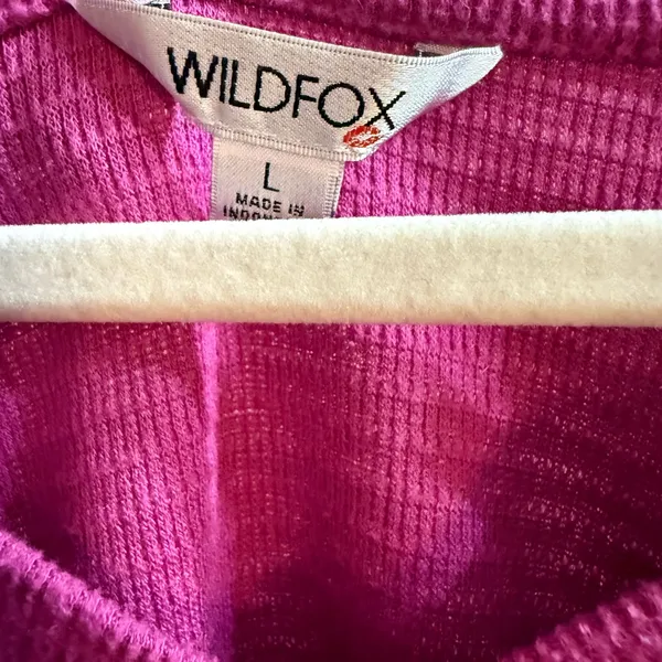 Wildfox Magenta Pink Waffle‎ Knit V-Neck Long Sleeve Top Cozy Casual Sz L - Image 3