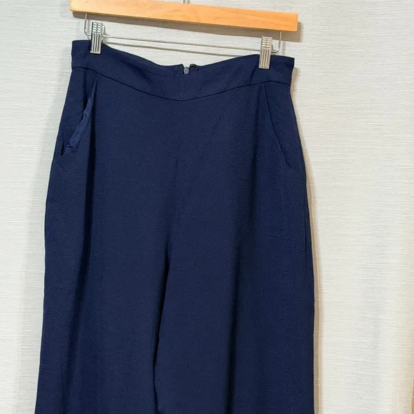 Dress The Population Navy Blue Wide Leg High Rise Crepe Dress Pants Size M - Image 3