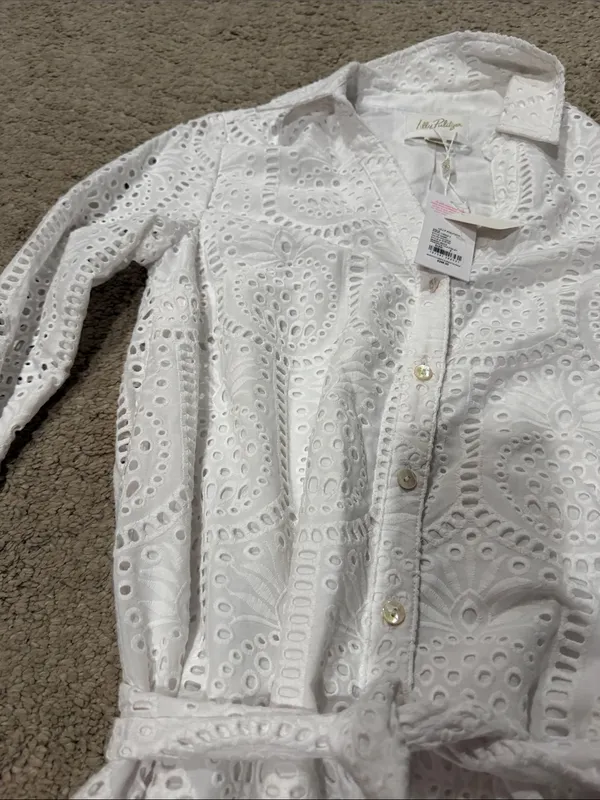 NWT Lilly Pulitzer White Eira Pineapple Eyelet Midi Shirtdress Cotton size 2 - Image 5
