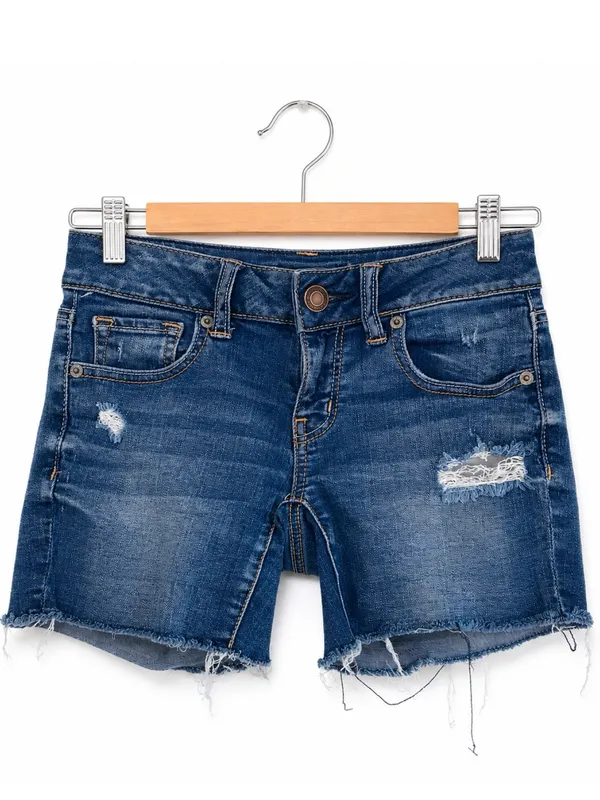American Eagle Outfitters Dark Blue Distressed Denim Shorts - Image 2