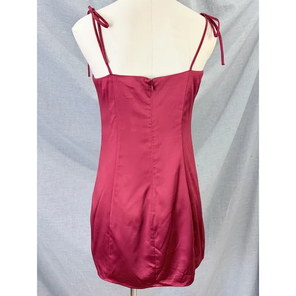 Privacy‎ Please Satin Tie Strap Mini Dress Square Neck Wine Red Cocktail Party - Image 4
