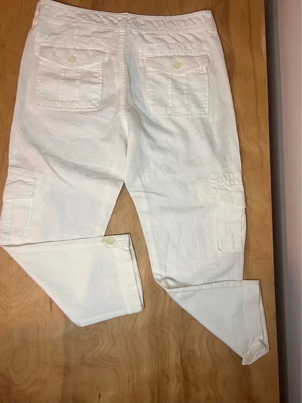 Banana Republic White Linen Blend Cargo Cropped Pants NWOT - Image 6