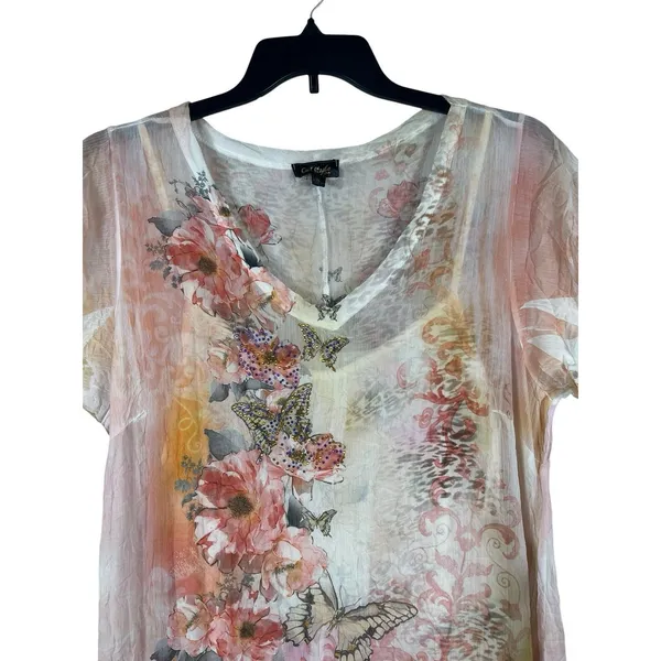Fairycore Whimsical Butterfly Boho Floral Maxi Dress Crinkle Sheer Romantic XL - Image 4
