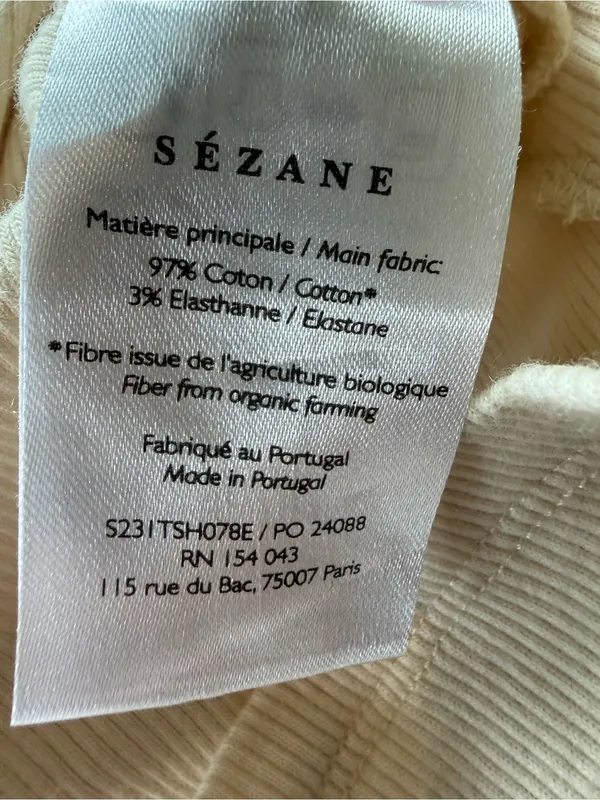 Sezane Cream Maia T-shirt Twist-Front Short Sleeve Top L - Image 6