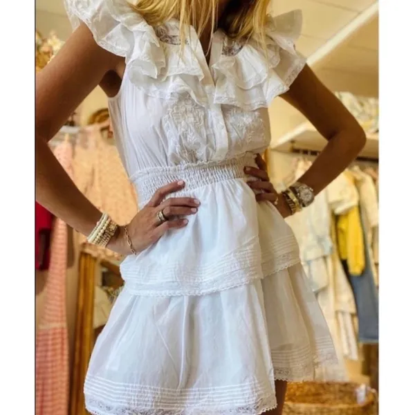 LoveShackFancy x Target Penelope White Ruffled Tiered Smocked Dress XS Cotton - Image 13