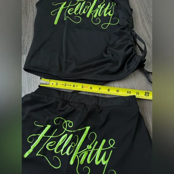 Dolls Kill Hello Kitty Neon Lime Ruched Set - Top & Shorts - Image 4
