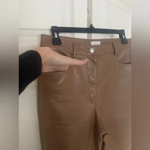 Aritzia Wilfred Melina Pant Camel Tan Vegan Leather Pants Size 8 Straight Leg - Image 10