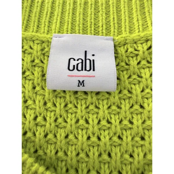 Cabi Loren #5011 Knitted Lime Green Retro Long Sleeve Sweater w Front Pockets M - Image 4