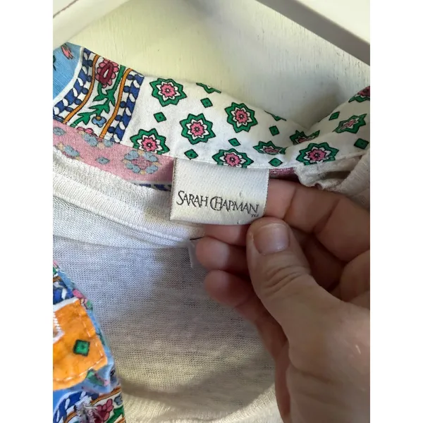 Sarah Chapman Patchwork Print Button Front Shirt Size Large Made in USA - Image 3