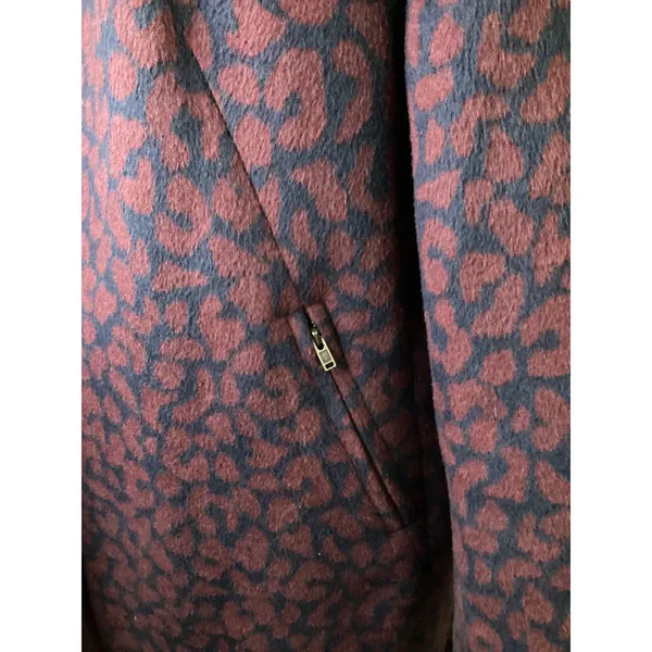 Ann Taylor Loft Womens Burgundy Navy Leopard Print Wool Blend Car Coat Size M - Image 4
