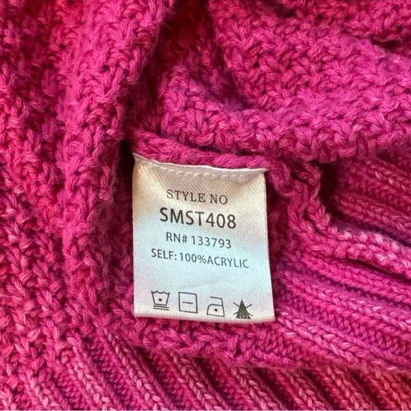 POL Medium Hot Pink Cable Knit V-Neck Sweater – Flamingo Vintage Washed Look - Image 12