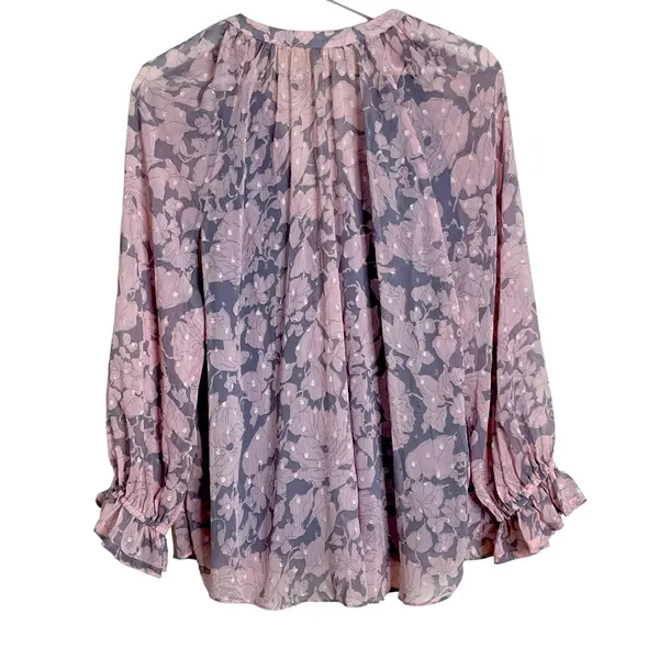 LoveStitch Pink and Grey Floral Sheer Blouse L - Image 8