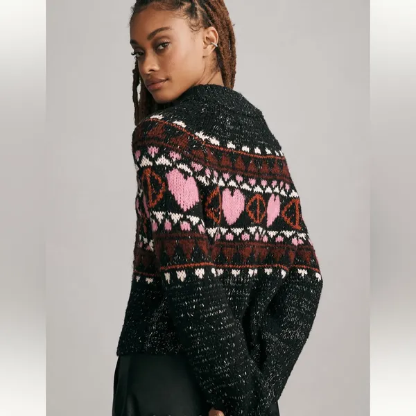 PILCRO For ANTHROPOLOGIE Peace Love‎ Icon Zip Front Sweater Small Chunky Knit - Image 2
