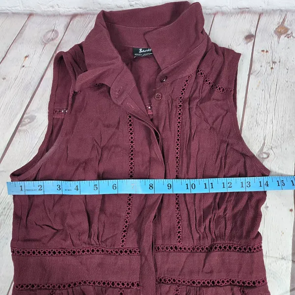 Bardot Maxi Dress Burgundy Sleeveless Button Front‎ Collared Viscose Size 2 - Image 5