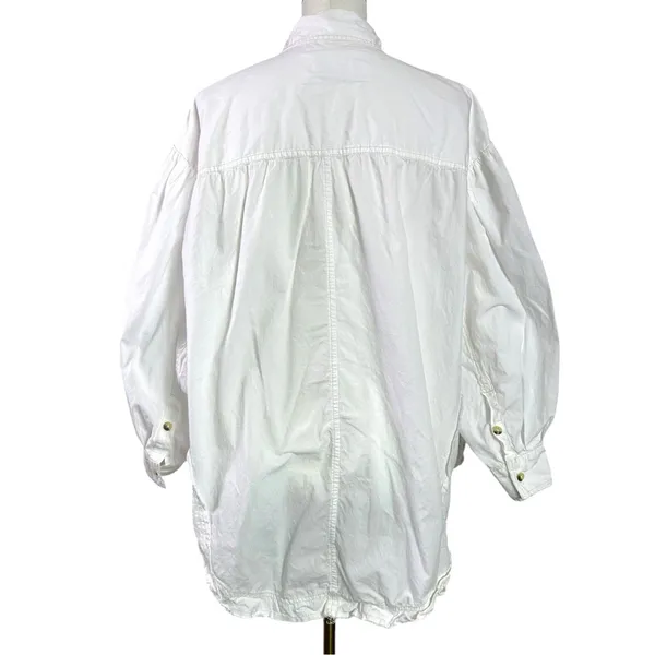 Free People Bohemian Preppy Oversized Happy Hour Solid Poplin Top White Medium - Image 14