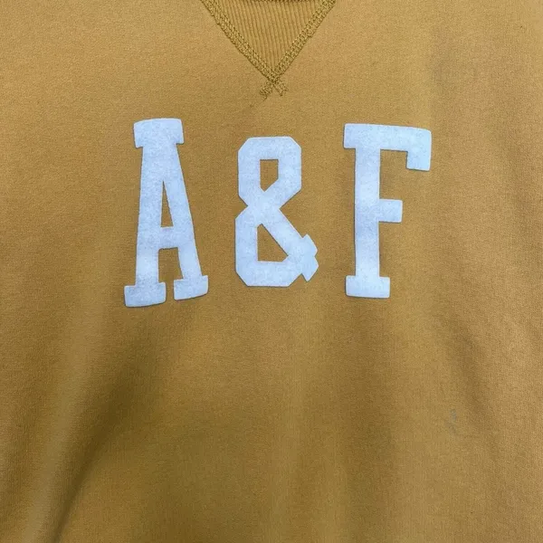 Abercrombie Fitch Top Womens XS Felt Logo Sweatshirt Academic Rugby Yellow - Image 5