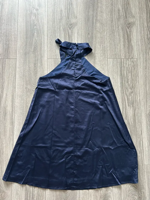 New Lulus Headed Out Tonight Navy Blue Satin Halter Swing Dress Medium MSRP $58 - Image 9