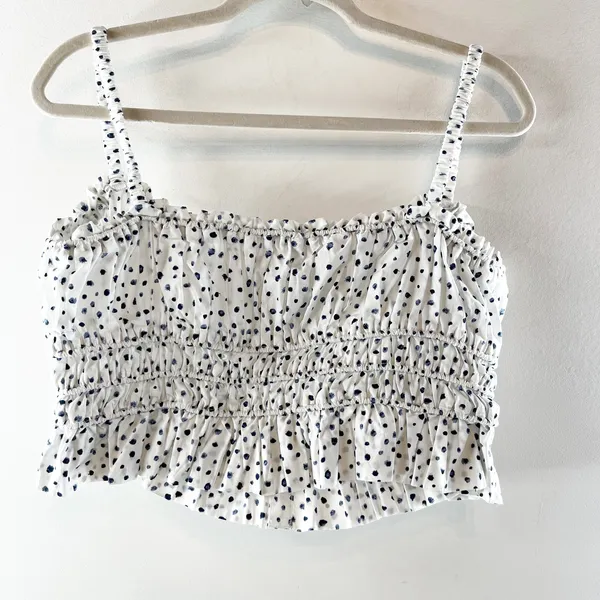 J. Crew Cinched Waist Cotton Poplin Button Up Polka Dot Tank Top White Medium - Image 4