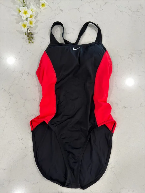 Nike Black One-Piece Swimsuit with Red Side Panels and Scoop Neck - Image 3