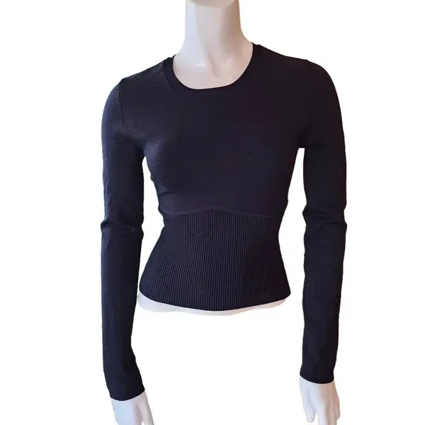 Babaton Sculpt Knit Empire Longsleeve Black Top (S) - Image 4