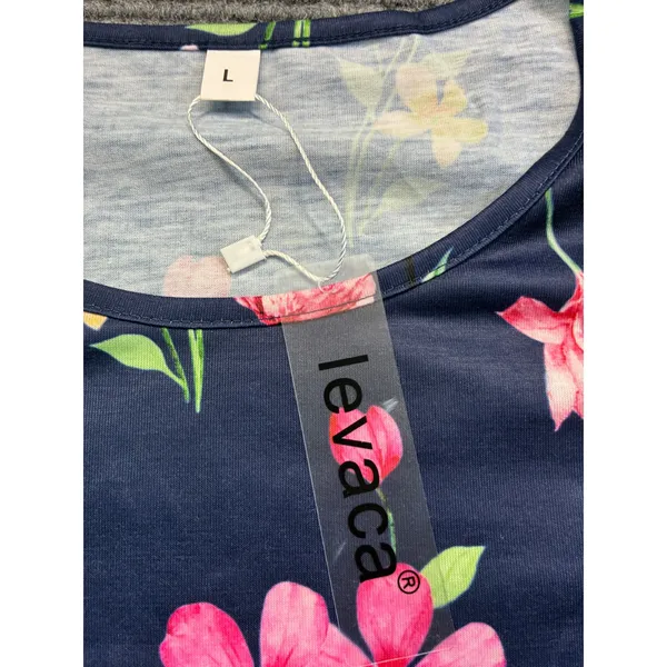 Womens Floral Flutter Sleeve Top Shirt Navy Blue‎ Pink Yellow Crew Neck Large - Image 2