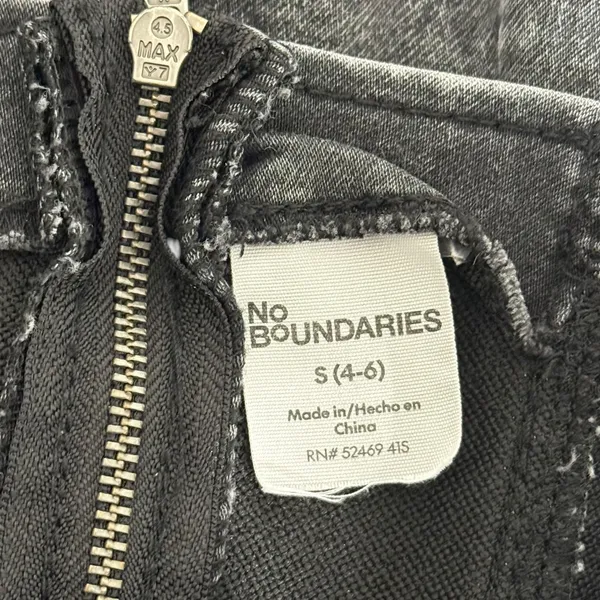 No Boundaries Black Denim Square Neck Pinafore Mini Dress Small Distressed‎ Grunge Goth Y2K - Image 3