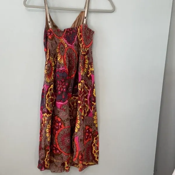 Planet Gold Womens Sundress Boho Floral Medallion Smocked Cotton Red Small - Image 4