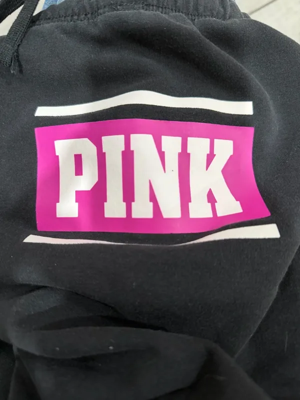 PINK Victoria's Secret Black Jogger Sweatpants with Pink Logo Patch - Image 3