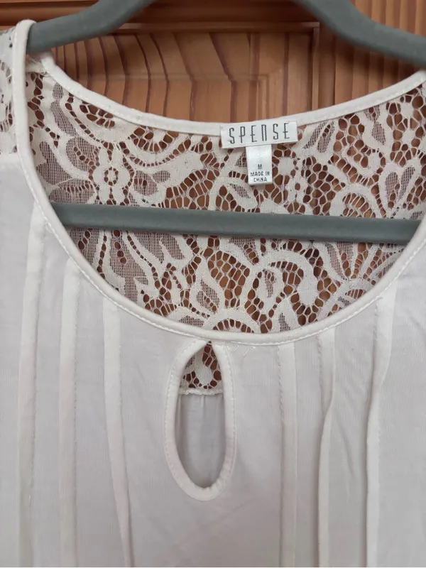 White Lace Sleeve Scoop Neck Top Size M - Image 4