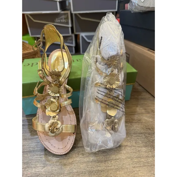 KATE‎ SPADE New York Sadia Gold Sandal Size 7M Floral Gladiator Strappy - Image 4