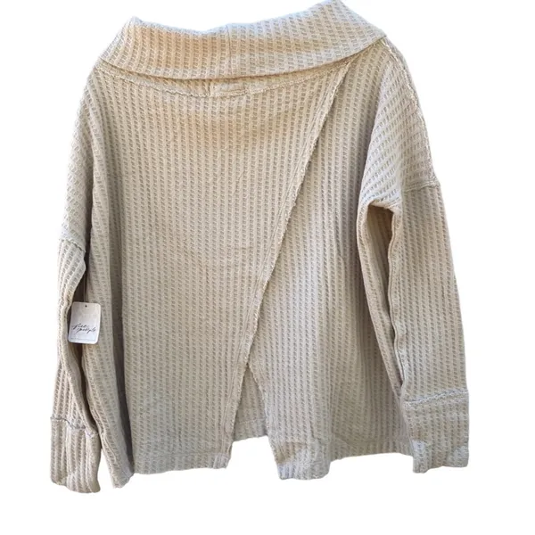 NWT Free People XS Cream Juicy Cowl Neck Long Sleeve Waffle Knit thermal top - Image 3