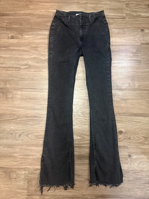 We The Free Level Up Slit Slim Flare Jeans Black Raw Hem Size 25 - Image 2