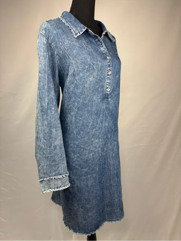 Shirt Dress Denim Button-Front Shirt Dress - Blue - Image 3