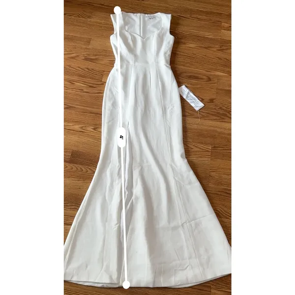 Dress The Population Sandra White Crepe Plunge Trumpet Bridal Gown XXS - Image 3