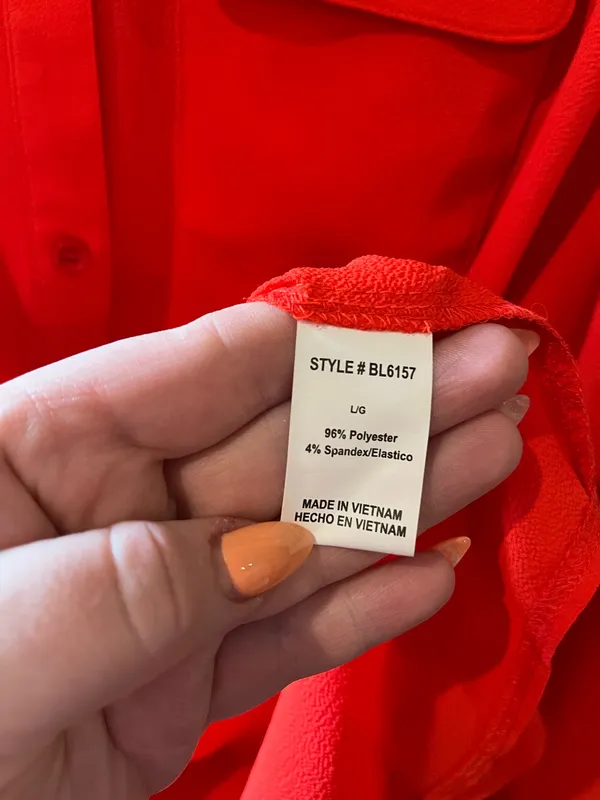 Warehouse Red Button Down Blouse Size Large - Image 3