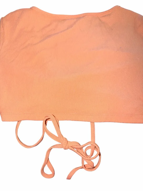 White Fox Boutique “My Mind’s Set” Ribbed Tie-Front Crop Top – Peach / Apricot - Image 6