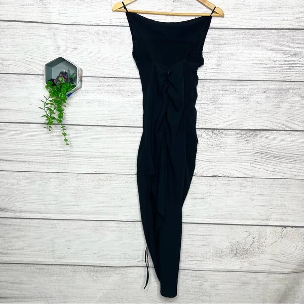 Abercrombie & Fitch Black Asymmetrical Bodycon Ruched Midi Dress Size XXS - Image 10