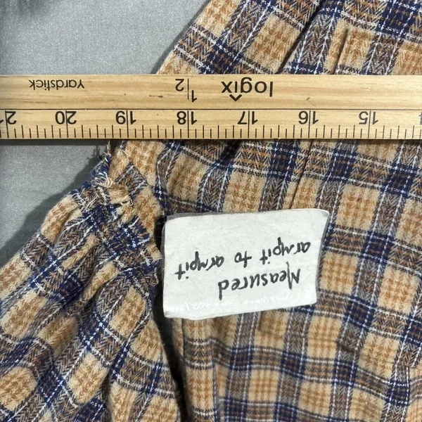 Peach Love Plaid Flannel Shirt Dress Size Small Renaissance Boho Poet Western - Image 11