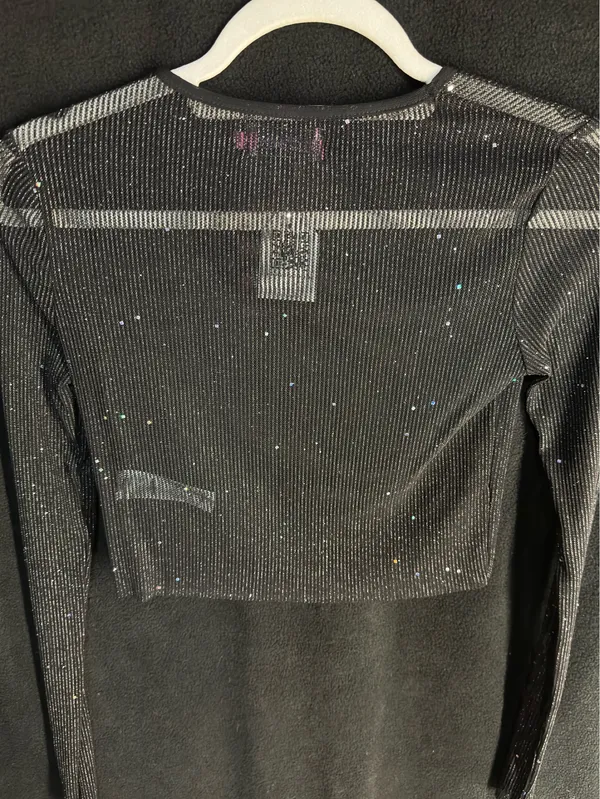 Black cropped sheer Edikted Long Sleeve Top  - Image 8