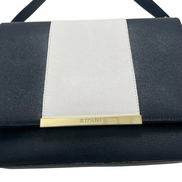 Ripani Italian Leather Handbag Purse Shoulder Bag Navy Blue white Nautical Italy - Image 8