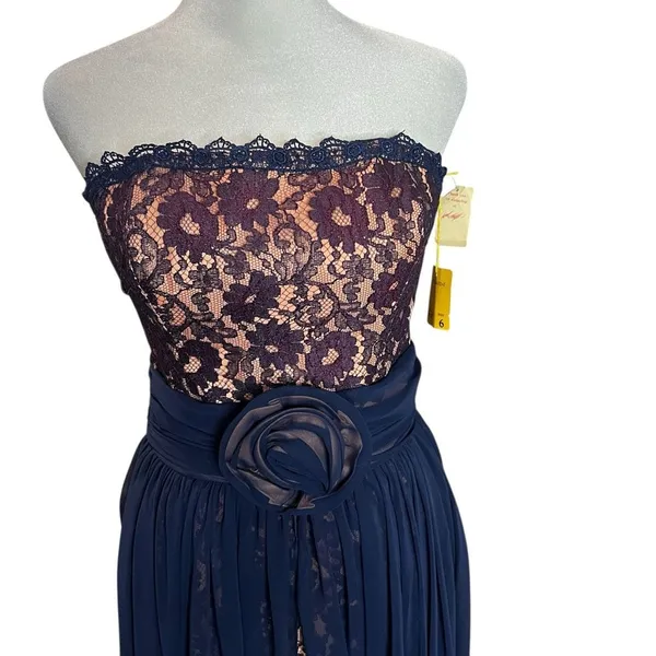 Vintage 80s Ricki Lang Strapless Lace Chiffon Cocktail Dress NWT 6 - Image 3