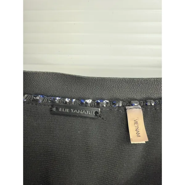 Elie‎ Tahari Women's Black Blue Tweed Dress Zipper Front Short Sleeve - Image 4
