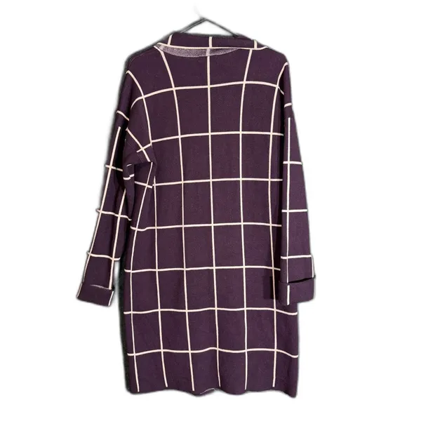 Nine West Womens Size Medium Burgundy Windowpane Plaid Long Cardigan Sweater - Image 3