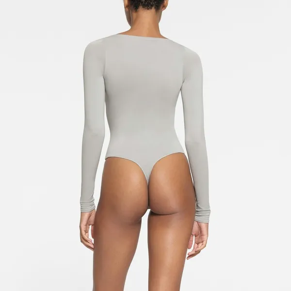 Skims Essential Long Sleeve Scoop Neck Bodysuit, Limited Editionlight Grey,S,$78 - Image 4
