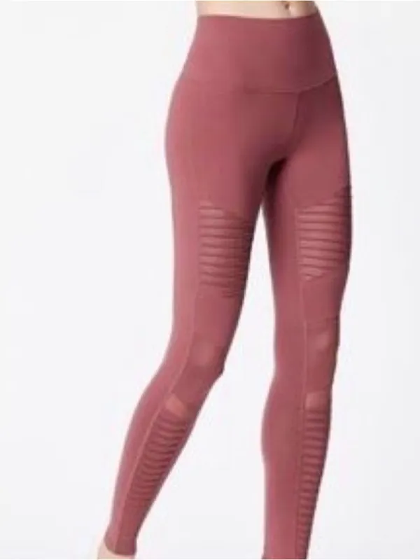 ALO Yoga Ribbed Moto Leggings - Dusty Rose - Image 2