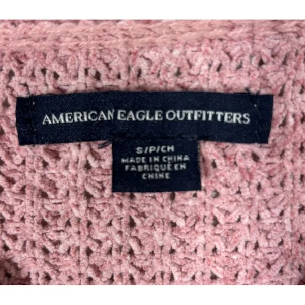 American Eagle Sweater Pink Chenille Waffle Knit Distressed Boho‎ Grunge Soft S - Image 6