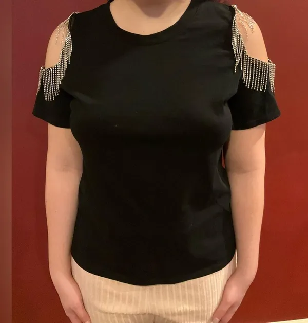 Cold Shoulder Finge Top Black Size L - Image 2